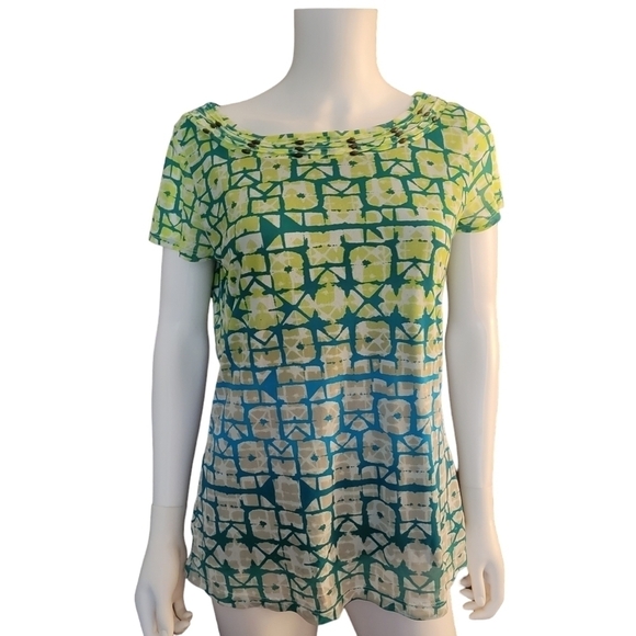 Dana Buchman Top Green Yellow S - Picture 1 of 2
